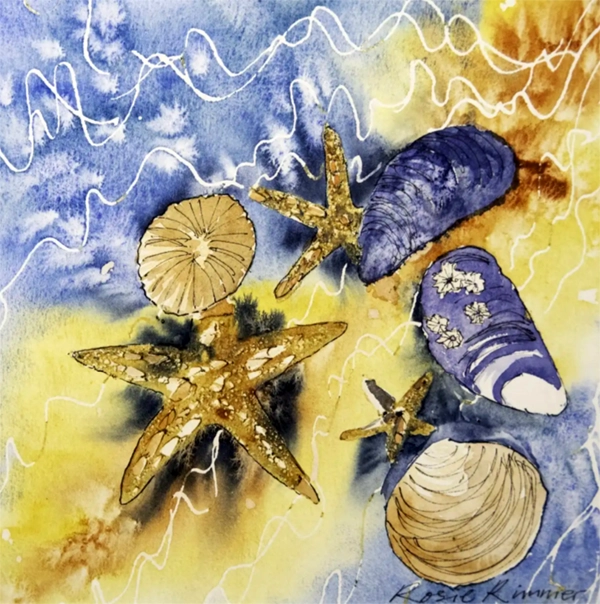 Sea and beach button by Rosie Rimmer.