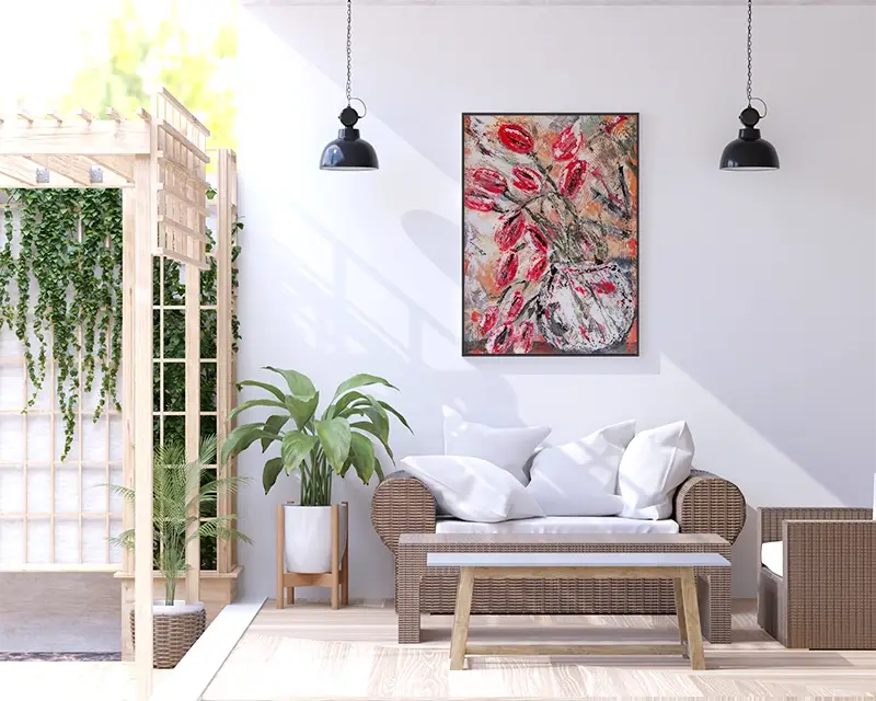 'Red Tulips', Irene Morgan. Room set.